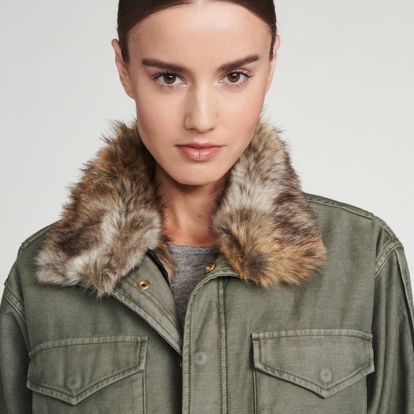 Frame Camo Green Jacket with Faux Fur - Size XS - Like New - Picture 4 of 6